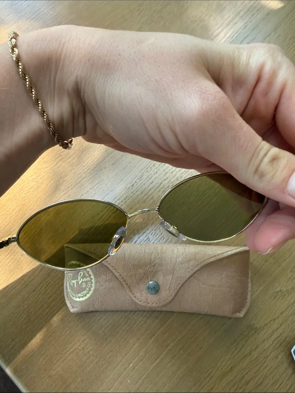 Ray-Ban Gold Frame Sunglasses with Olive Green Lenses